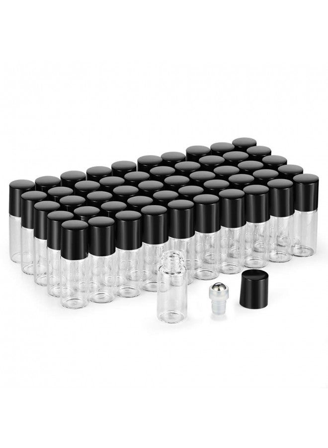 USRommaner 50 Pack 3ml Clear Glass Sample Vials For Essential Oils,Empty Glass Roller Bottle With Stainless Steel Roller Ball 3/4 Dram Glass Vials Perfume Roll On container-funnel,Opener,Dropper Included - Image 1