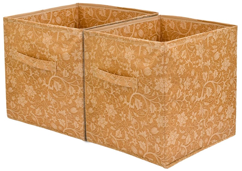 Kuber Industries Kuber Industries Metalic Print Foldable Storage Cube Box|Drawer Wardrobe Organizer for Clothes|Closet Organizer for clothes, Toys, Books|Basket Bins Container|Pack of 2 (Brown)  - Image 1