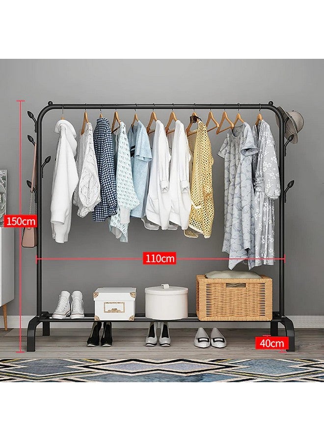 AYSIS AYSIS 1PC Multipurpose Metal Single Garment Rack with Top Rod and Lower Storage Shelf with Hooks Heavy Duty Clothes Coat Stand Closet Organizer (150 x 110 x 40 CM) (Black)  - Image 2