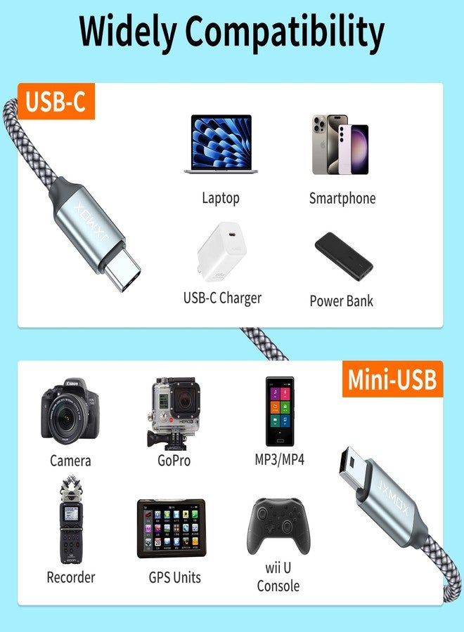 JXMOX كابل JXMOX USB C إلى Mini USB (3.3 قدم 2-pack) كابل Mini USB إلى Type C لشحن GoPro Hero 3+، وحدة تحكم PS3، مشغل MP3، كاميرا Dash، كاميرا رقمية، جهاز GPS، أجهزة PDA والمزيد من أجهزة Mini B - Image 4