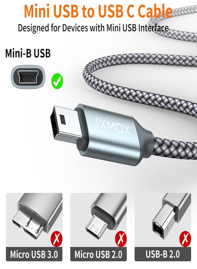 JXMOX كابل JXMOX USB C إلى Mini USB (3.3 قدم 2-pack) كابل Mini USB إلى Type C لشحن GoPro Hero 3+، وحدة تحكم PS3، مشغل MP3، كاميرا Dash، كاميرا رقمية، جهاز GPS، أجهزة PDA والمزيد من أجهزة Mini B - Image 2