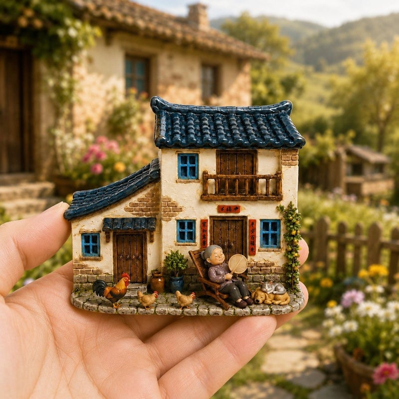 مغناطيس ثلاجة بارز من الراتنج بتصميم منزل ريفي - Image 3