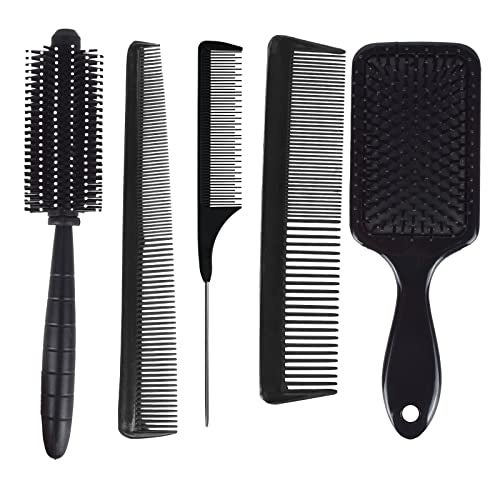 VEDETIC® Premium Collection Combo of 5 Hair Brush With Comb, Great for All Hair Types & Styles, Paddle, Round Dressing Comb and Hair Brush For Women, Men - Image 1