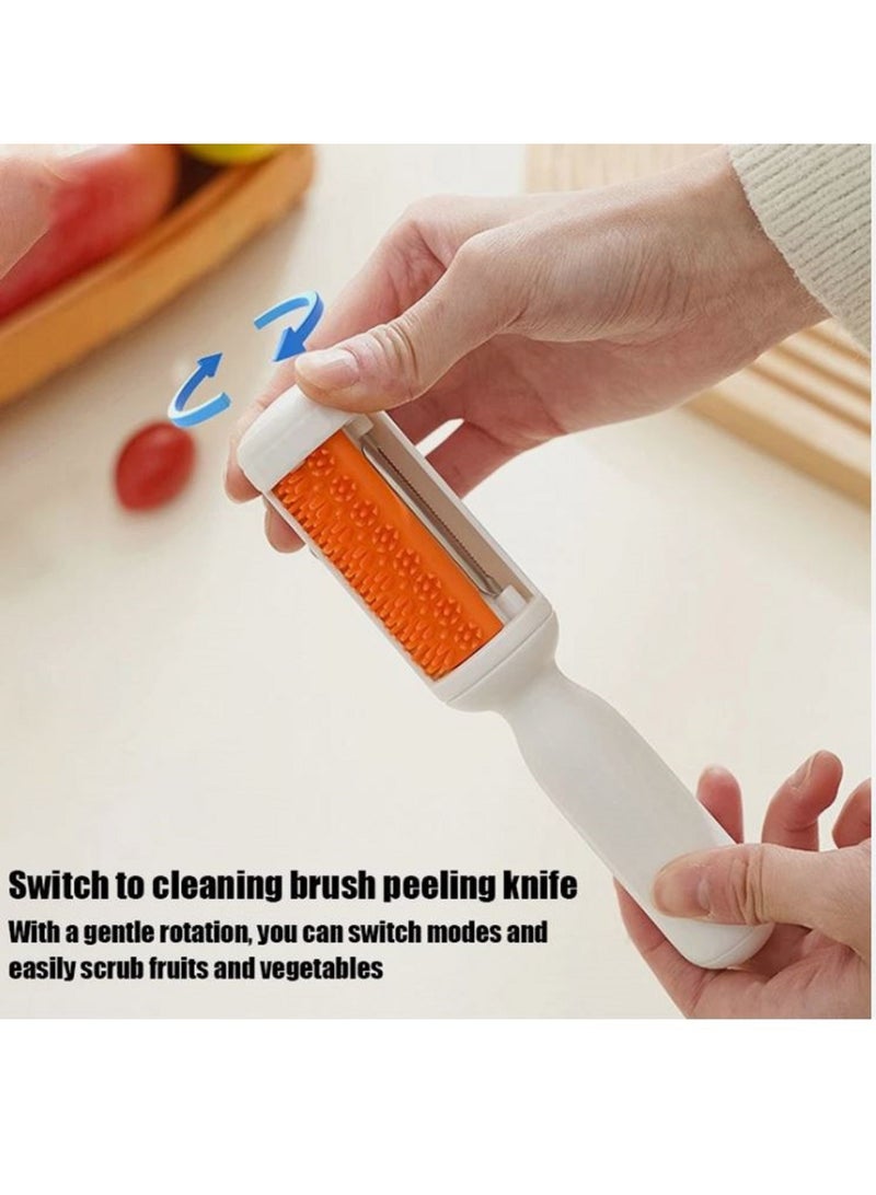 مقشرة الخضار والفواكه مع فرشاة 2 في 1 أدوات مطبخ بتصميم دوار وفرشاة تنظيف للمطبخ المنزلي (أبيض)كود 6887 - Image 4