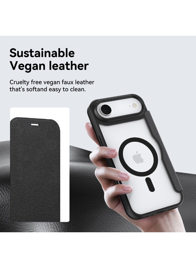 RAPTIC Air Folio for iPhone Air Case MagSafe compatible Folio Wallet [3 Card Slots] Polymeric Leather Cover Magnetic Closure Clear Back [Drop Tested 2 m] - Black - Image 3