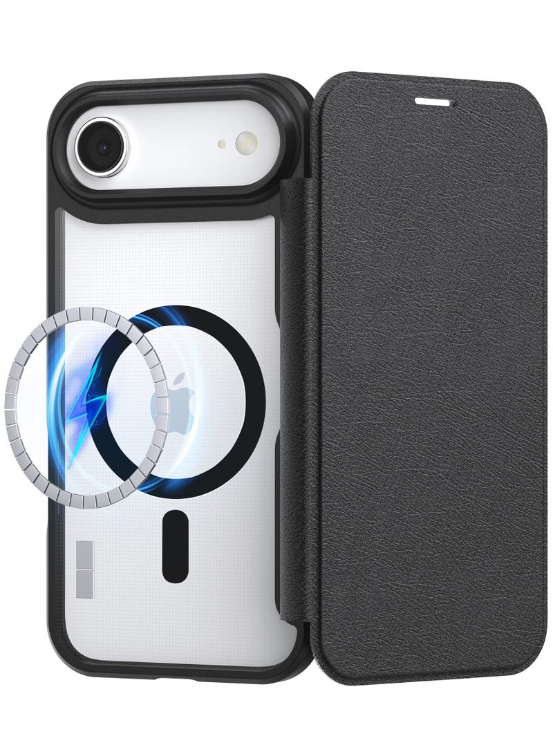 RAPTIC Air Folio for iPhone Air Case MagSafe compatible Folio Wallet [3 Card Slots] Polymeric Leather Cover Magnetic Closure Clear Back [Drop Tested 2 m] - Black - Image 1