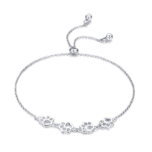 BISAER 925 Sterling Silver Dog Cat Paw Prints Bracelets Cute Cat Bracelet Adjustable Bracelets for Women Dog Pet Lover Gifts Jewelry - Image 1