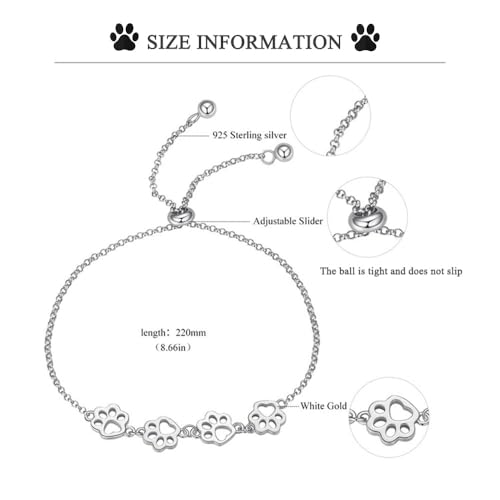 BISAER 925 Sterling Silver Dog Cat Paw Prints Bracelets Cute Cat Bracelet Adjustable Bracelets for Women Dog Pet Lover Gifts Jewelry - Image 5