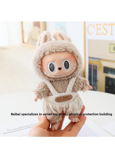 17cm Rab Cloth Pendant Clothes Labubu Blind Box Keychain Vinyl Doll Casual Suit Doll Clothes-Specifications:Suitable For The First And Second Generation (excluding Baby)-Color:Off-white Twist Overalls (doll Not Included)