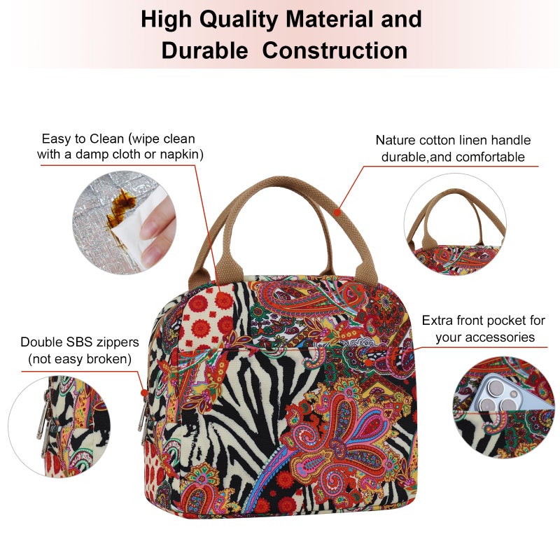 EurCross Aesthetic Lunch Box Bag for Women Daily Use,Boho Stylish Elegant Canvas Insulated Adult Lunch Bento Box Tote Bag - Image 5