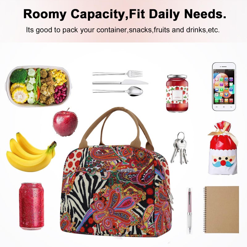 EurCross Aesthetic Lunch Box Bag for Women Daily Use,Boho Stylish Elegant Canvas Insulated Adult Lunch Bento Box Tote Bag - Image 3