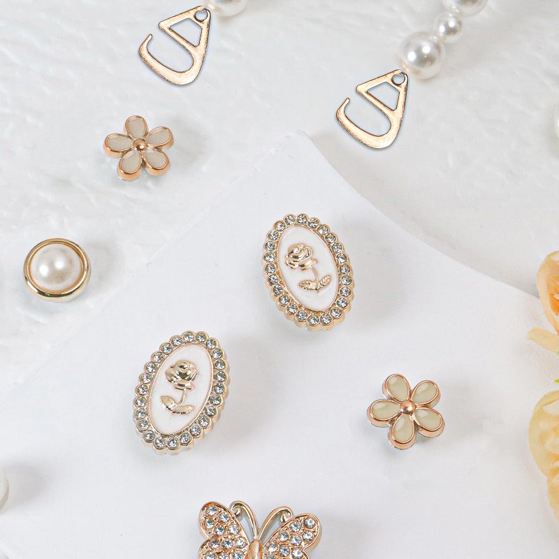 COAUXOG 18Pcs Bling Shoe Charms Gold Rhinestone Butterfly Flower Jewelry Shoes Accessories Pearl Chain Shoe Charms Women Luxury Jewelry Clog Shoes Accessories for Party Favor Birthday Present - Image 5