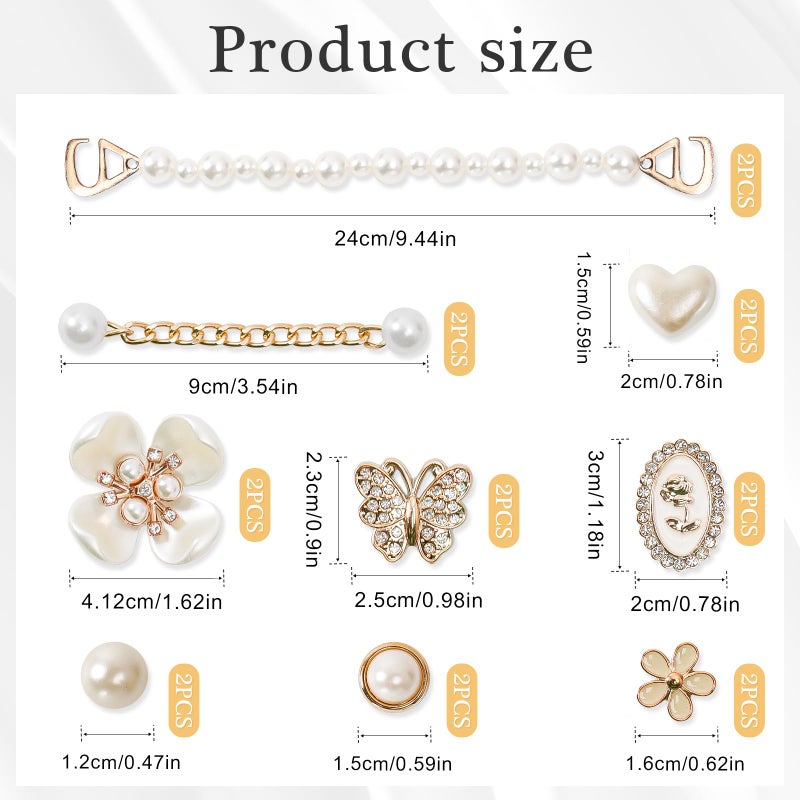 COAUXOG 18Pcs Bling Shoe Charms Gold Rhinestone Butterfly Flower Jewelry Shoes Accessories Pearl Chain Shoe Charms Women Luxury Jewelry Clog Shoes Accessories for Party Favor Birthday Present - Image 2