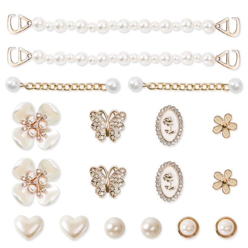 COAUXOG 18Pcs Bling Shoe Charms Gold Rhinestone Butterfly Flower Jewelry Shoes Accessories Pearl Chain Shoe Charms Women Luxury Jewelry Clog Shoes Accessories for Party Favor Birthday Present - Image 1