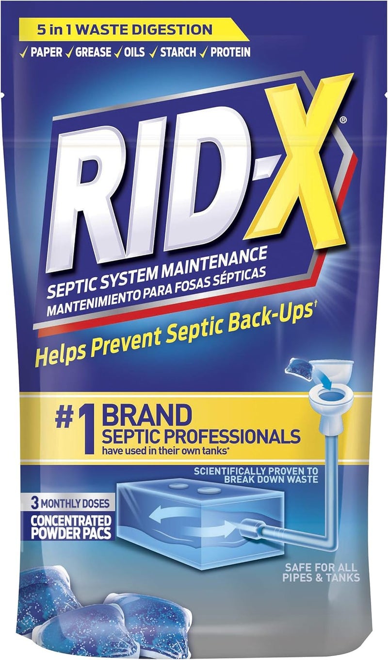 RidX علاج خزان الصرف الصحي بالإنزيمات، إمداد 3 أشهر من Septi-Pacs، 3.2 أونصة - Image 1