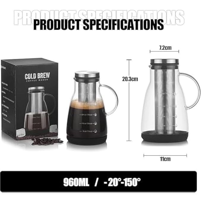 SWIUKPHE Cold Brew Coffee Maker 32Oz Airtight Maker With Removable Stainless Steel Filter For Home Iced Tea  Coffee Pot - Image 2