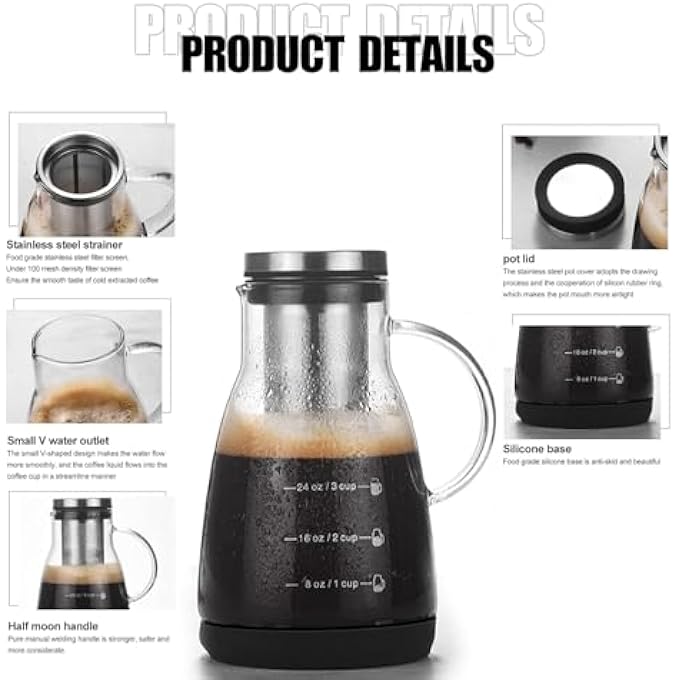 SWIUKPHE Cold Brew Coffee Maker 32Oz Airtight Maker With Removable Stainless Steel Filter For Home Iced Tea  Coffee Pot - Image 3