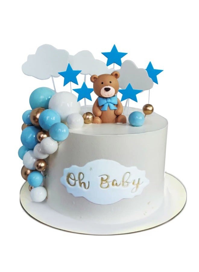 DiDida Baby Bear Cake Topper Boy for Birthday Baby Shower Baby Boy Blue 38pcs/set - Image 1