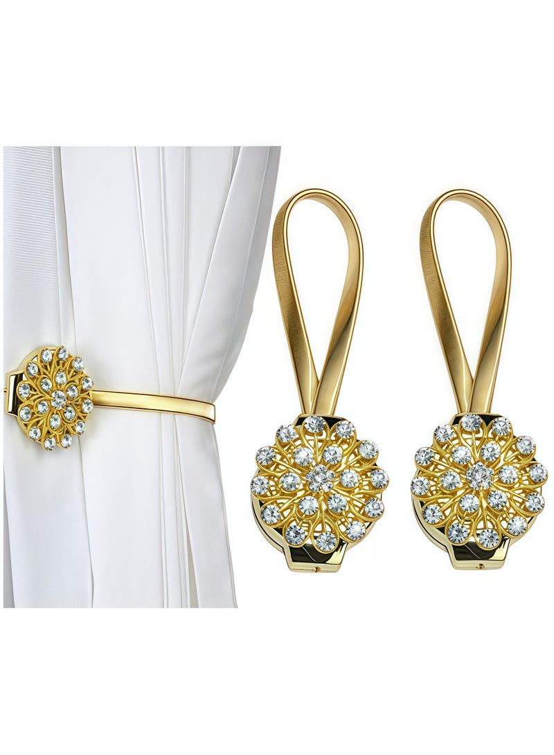 2 Pack Curtain Magnetic Buckle Spring Window Curtain Tie Cords for Home Office Decoration (Gold)  - Image 1
