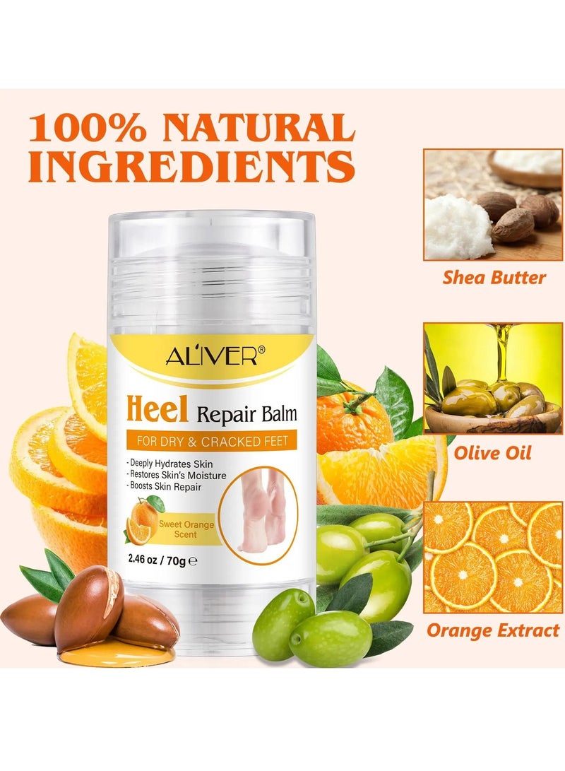 ALIVER 70g Cracked Heel Repair Balm Sweet Orange Scent Foot Cream for Cracked Heels and Dry Skin Cracked Heel Repair Balm with Shea Butter & Olive Oil Hydrates and Softens Dry Feet  - Image 2