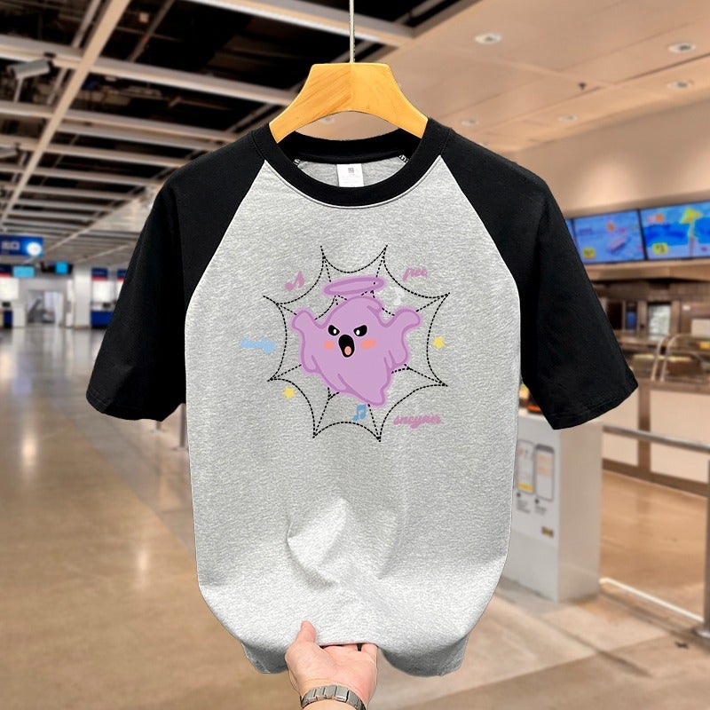 American Cute Ghost Pure Cotton Short-Sleeved T-Shirt For Men And Women Summer Girl Preppy Style Couple Tops - Image 1