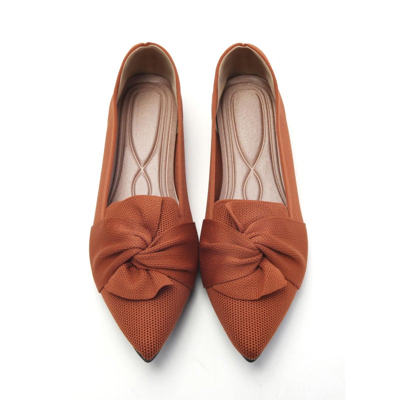 HIULYCENCE Women's Flats Shoes Pointed Toe Ballet Flats with Bow Comfortable Knit Dressy Flats Brown US6.5 - Image 1