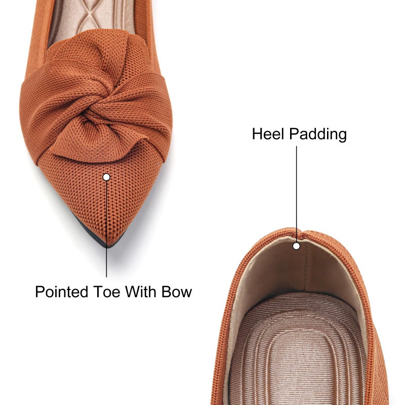 HIULYCENCE Women's Flats Shoes Pointed Toe Ballet Flats with Bow Comfortable Knit Dressy Flats Brown US6.5 - Image 4