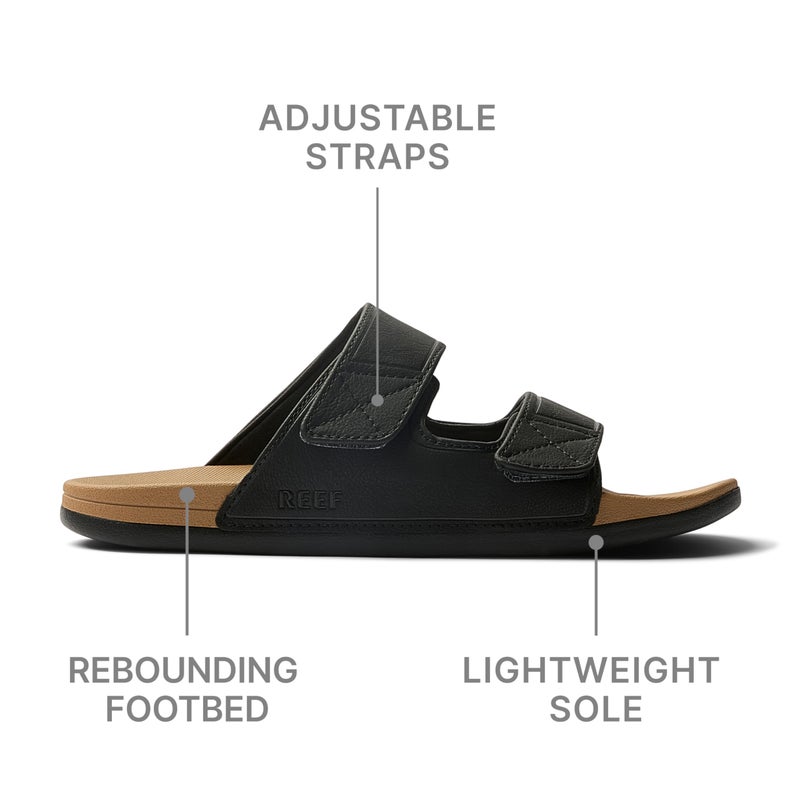 REEF Cushion Tradewind SL Mens Fashion Slides, Adjustable Vegan Leather Straps, Ultra Soft Cushion Footbed, Black/Tan, 10 - Image 4