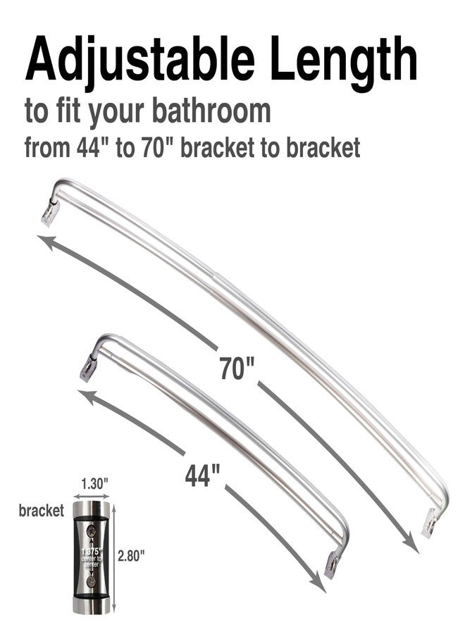 JS Jackson Supplies قضيب دش مزدوج الانحناء من شركة JS Jackson Supplies، مصنوع من المعدن، قابل للتعديل بين 44 و70 بوصة، قضبان من الألومنيوم وأدوات تثبيت من الزنك، أدوات حمام عصرية عالية الجودة، تشطيب نيكل مصقول - Image 5