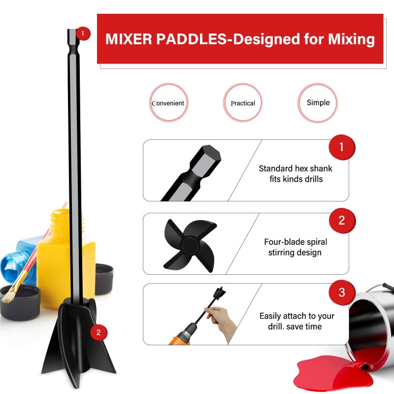 Riomh 4 Pcs Resin Mixer Paddles for Resin Drill, Epoxy Mixer Attachment for Drill, Paint Mixer/Paint Stirrer for Mixing Resin, Epoxy, Silicone Molds - Image 3