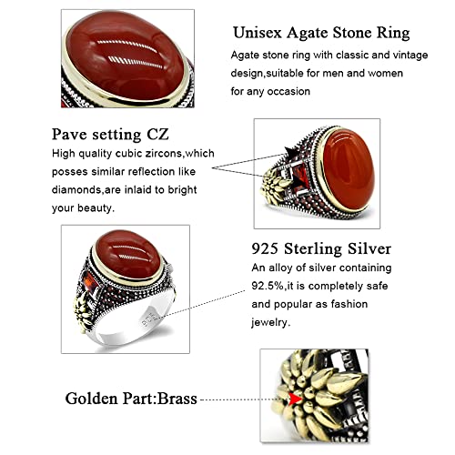 LovePlus Qida 925 Sterling Silver Onyx Stone Men's Ring Türkiye Handmade Agate Silver Luxury Vintage Men's Ring (Red,10) - Image 3