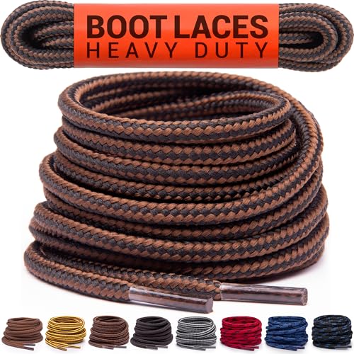 Miscly Round Boot Laces [1 Pair] Heavy Duty and Durable Shoelaces for Boots, Work Boots & Hiking Shoes (Black/Brown, 63 inches (160 cm)) - Image 1