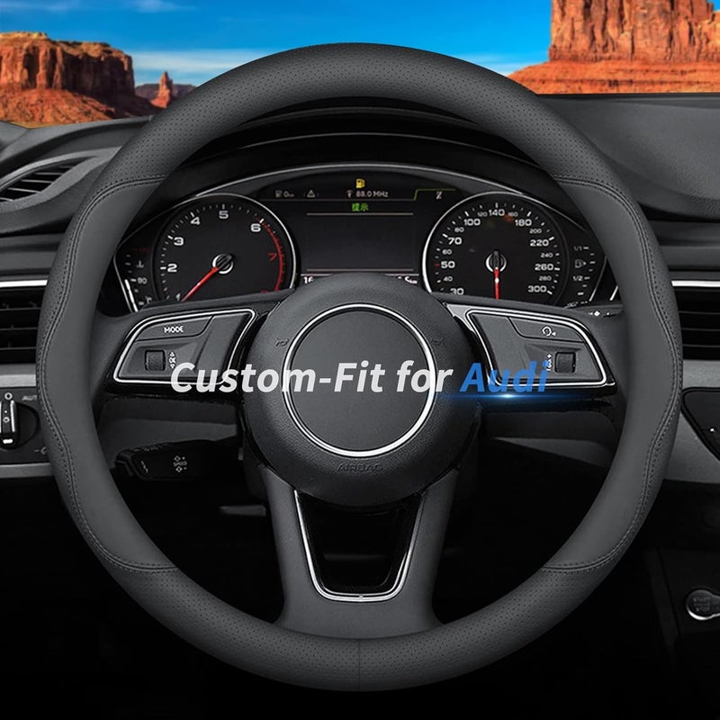 Deer Route Custom-Fit Audi Steering Wheel Cover - Premium Leather, Non-Slip, Breathable With Logo (B-Style) - Image 1