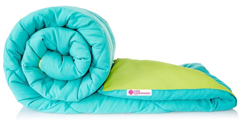 CASA COPENHAGEN Casa Copenhagen Microfibre Reversible Comforter Single Bed Dark Olive Green Aqua Blue  - Image 1