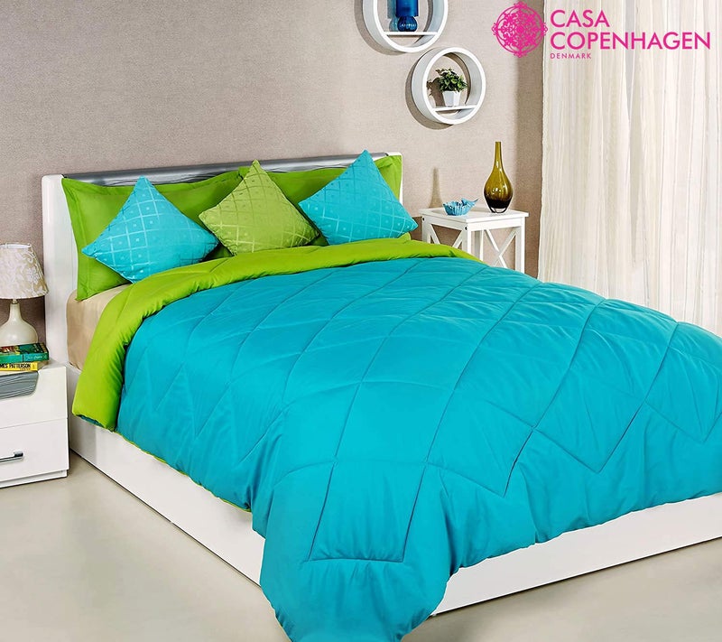 CASA COPENHAGEN Casa Copenhagen Microfibre Reversible Comforter Single Bed Dark Olive Green Aqua Blue  - Image 2