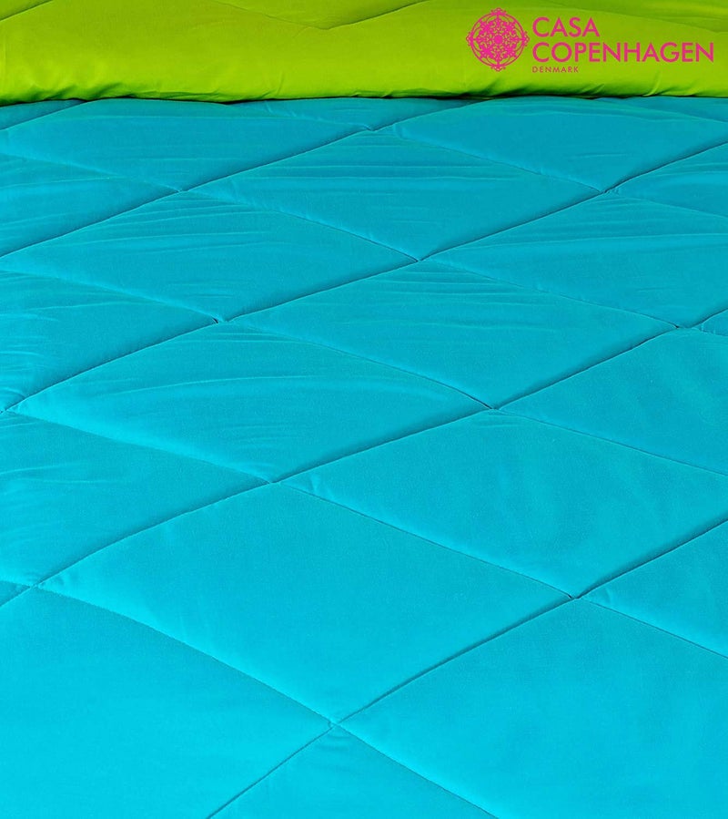 CASA COPENHAGEN Casa Copenhagen Microfibre Reversible Comforter Single Bed Dark Olive Green Aqua Blue  - Image 3