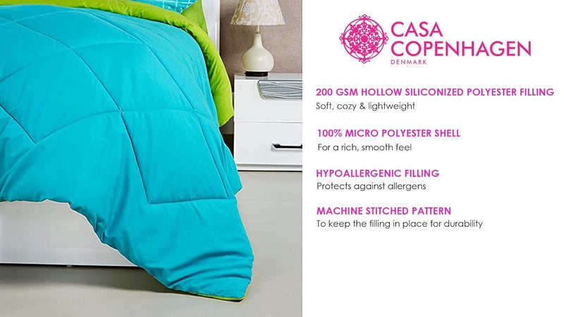 CASA COPENHAGEN Casa Copenhagen Microfibre Reversible Comforter Single Bed Dark Olive Green Aqua Blue  - Image 4