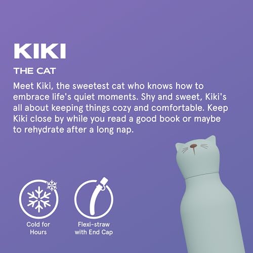 asobu Bestie Bottle Insulated Stainless Steel Water Bottle with Detachable Soft Animal Head Fun Drinking For Kids and Teens with Flexible Reusable Straw 16 Ounce Cat - Image 3