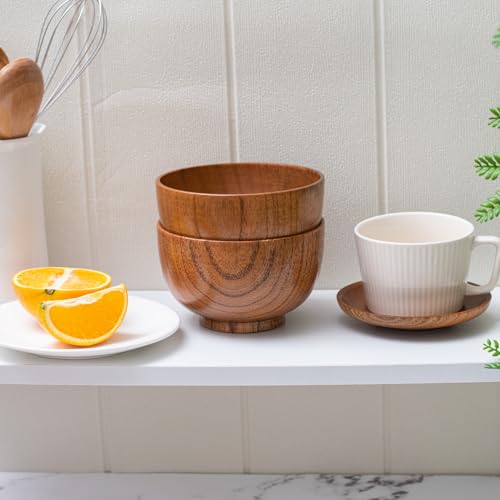 Cospring Handmade Wood Bowl, Mug, for Rice, Soup, Dip, Coffee, Tea, Decoration (2PCS Jujube Bowls, L: 5-1/8 inch Dia by 3-1/8 inch High) - Image 3