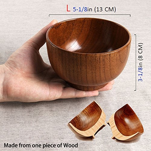 Cospring Handmade Wood Bowl, Mug, for Rice, Soup, Dip, Coffee, Tea, Decoration (2PCS Jujube Bowls, L: 5-1/8 inch Dia by 3-1/8 inch High) - Image 2