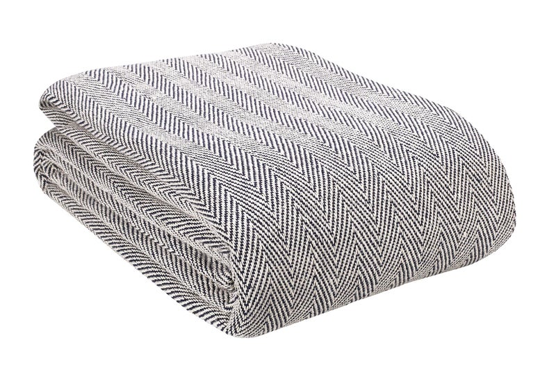 Glamburg 100% Soft and Breathable Cotton Thermal Blanket Twin Navy - Perfect for Layering Any Bed for All Season - Image 1