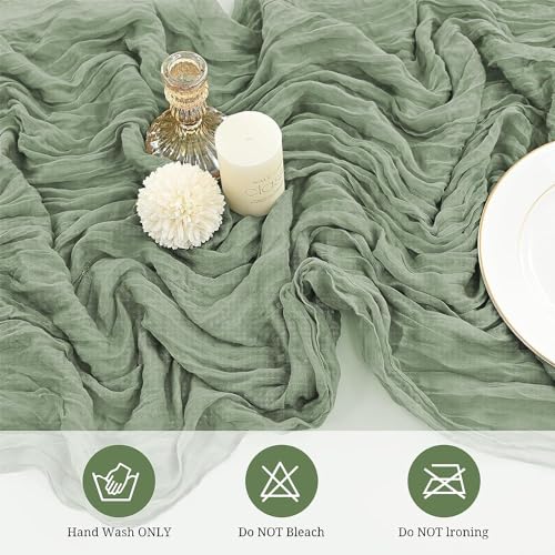 PWDAN 12 Pack Sage Green Cheesecloth Table Runner, 10FT Spring Boho Gauze Green Cheese Cloth Table Runner 35 x120 Inch Semi Sheer Long Runner for Table Wedding Party Banquet Baby Shower Birthday - Image 2