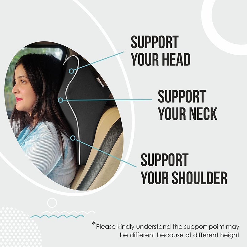 Car Seat Headrest Neck Rest Cushion Car Neck Support Pillow Durable Memory Foam Neck Pillow with Breathable Cover Comfortable Ergonomic Car Neck Pillow for Neck Pain Relief for DrivingBlack - Image 2