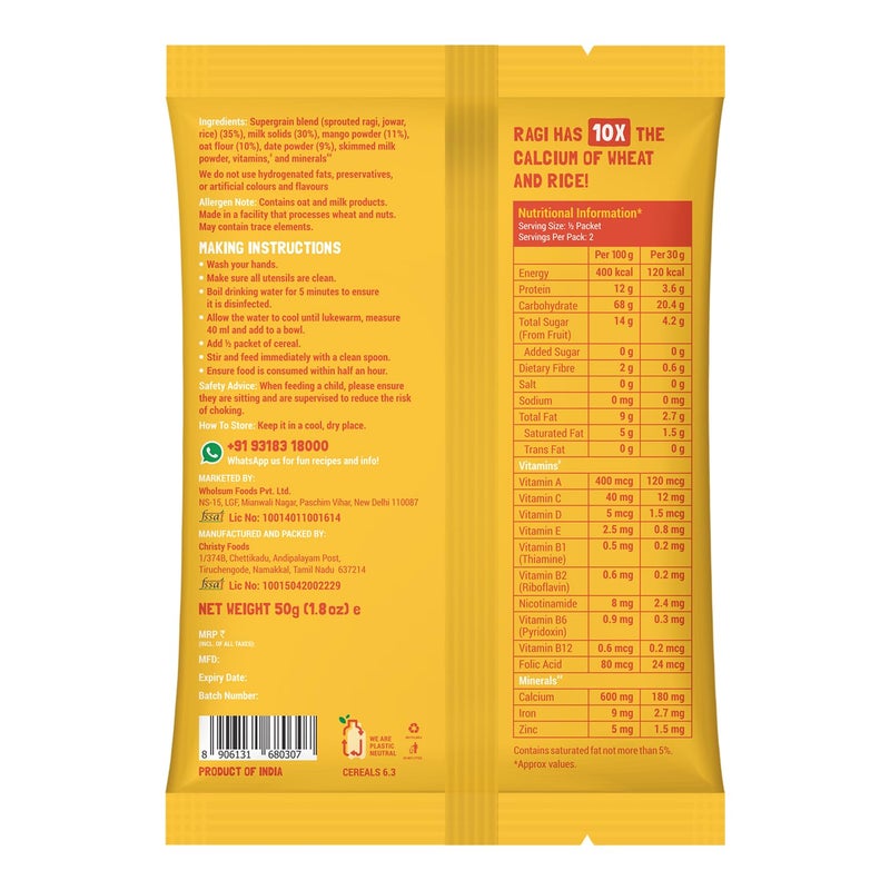 Slurrp Farm No Added Sugar, No Salt Multigrain Cereals Trial Pack Combo | Goodness of Millets - Ragi, Jowar, Oats | Healthy Food for Kids | Real Fruits, 300g (50g*6) - Image 4