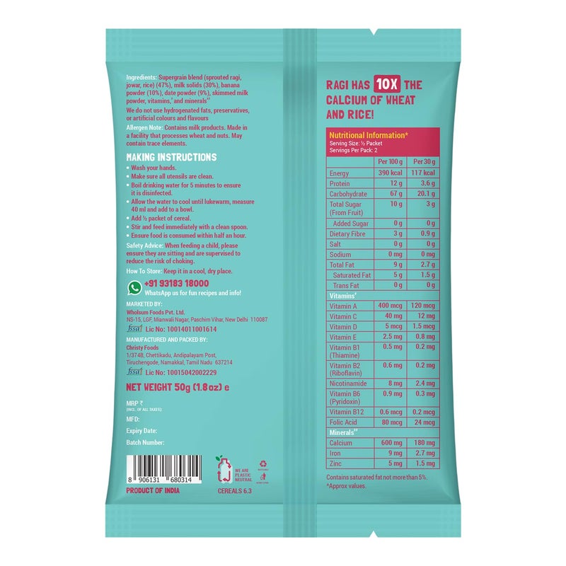 Slurrp Farm No Added Sugar, No Salt Multigrain Cereals Trial Pack Combo | Goodness of Millets - Ragi, Jowar, Oats | Healthy Food for Kids | Real Fruits, 300g (50g*6) - Image 5