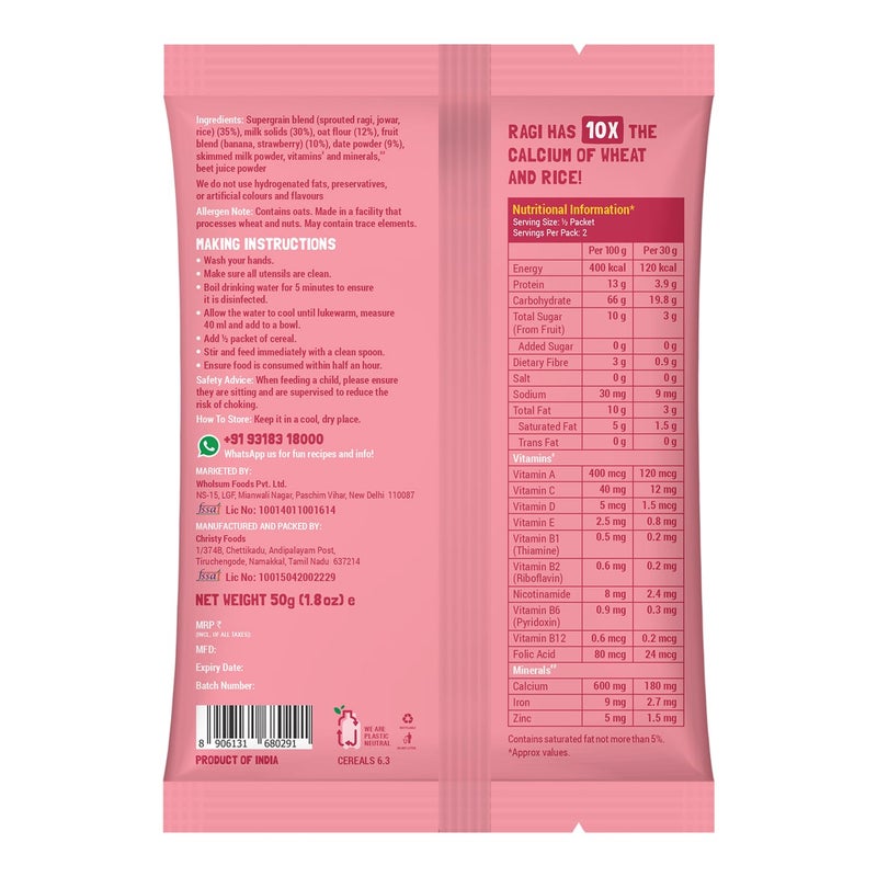 Slurrp Farm No Added Sugar, No Salt Multigrain Cereals Trial Pack Combo | Goodness of Millets - Ragi, Jowar, Oats | Healthy Food for Kids | Real Fruits, 300g (50g*6) - Image 3