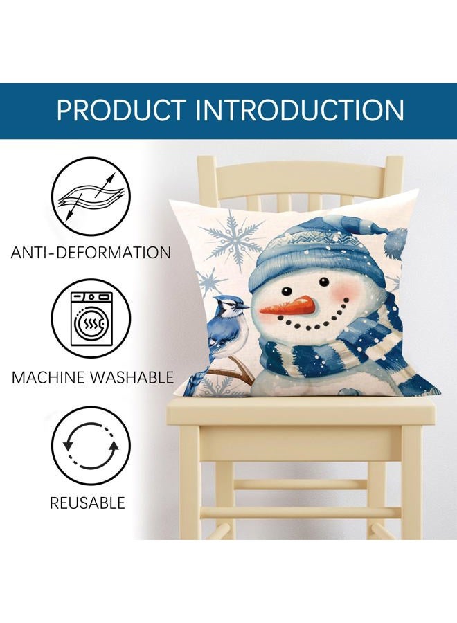Fjfz Blue Christmas Decorative Throw Pillow Covers 18 x 18 Set of 4, Xmas Tree Snowman Joy Balls Blue Jay Outdoor Home Decor, Let It Snow Winter Holiday Buffalo Plaid Stripes Sofa Couch Cushion Case - Image 4