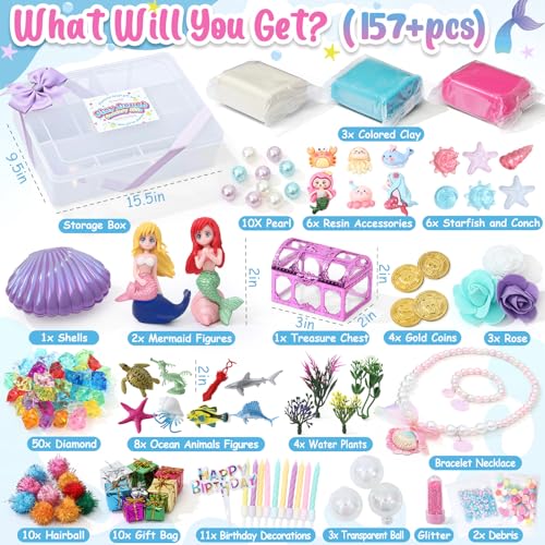 Golray Mermaid Sensory Dough Kit Play Dough Set with 3 Packs of Playdough 2 Mermaid Figures Marine Animals Plants Toys and Decorative Accessories Sensory Toys Gifts for Kids Toddlers - Image 5