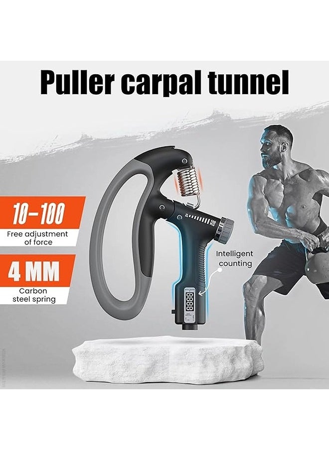 Hand Grip Strengthener Trainer,10-100kg Adjustable Hand Exerciser,Hand Forearm Gripper Strengthener with Smart Counting for Muscle Building and Injury Recover for Workout Exercise Gym Fitness