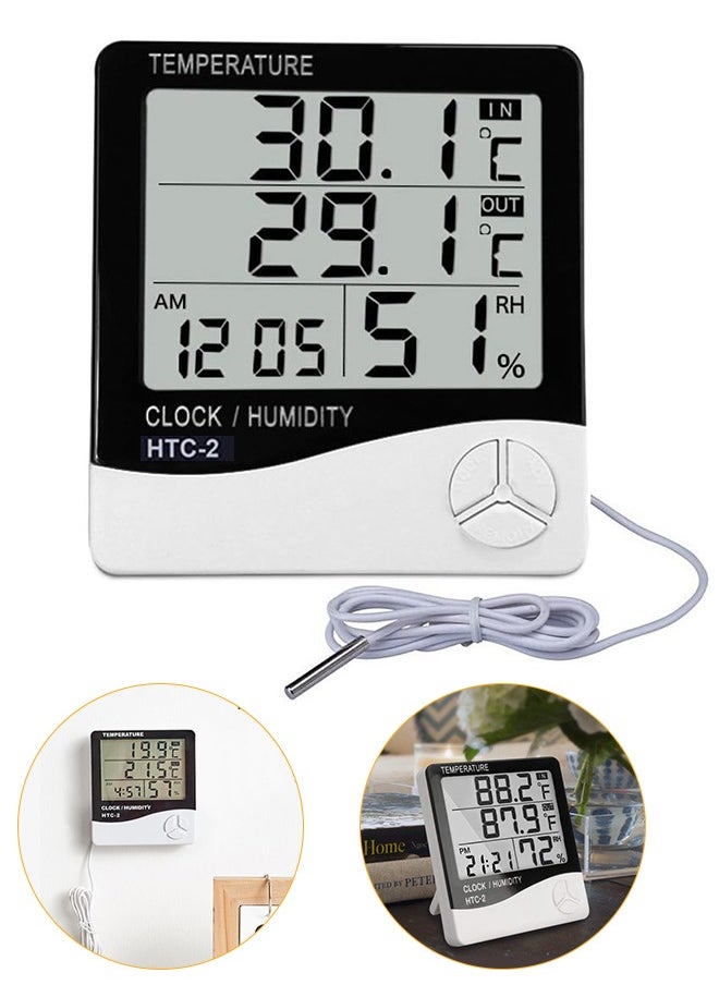 Generic Digital Hygrometer Thermometer, Temperature / Humidity Monitor with LCD Alarm Clock, Indoor Room Thermometer / Humidity Meter for House Home Greenhouse  - Image 1